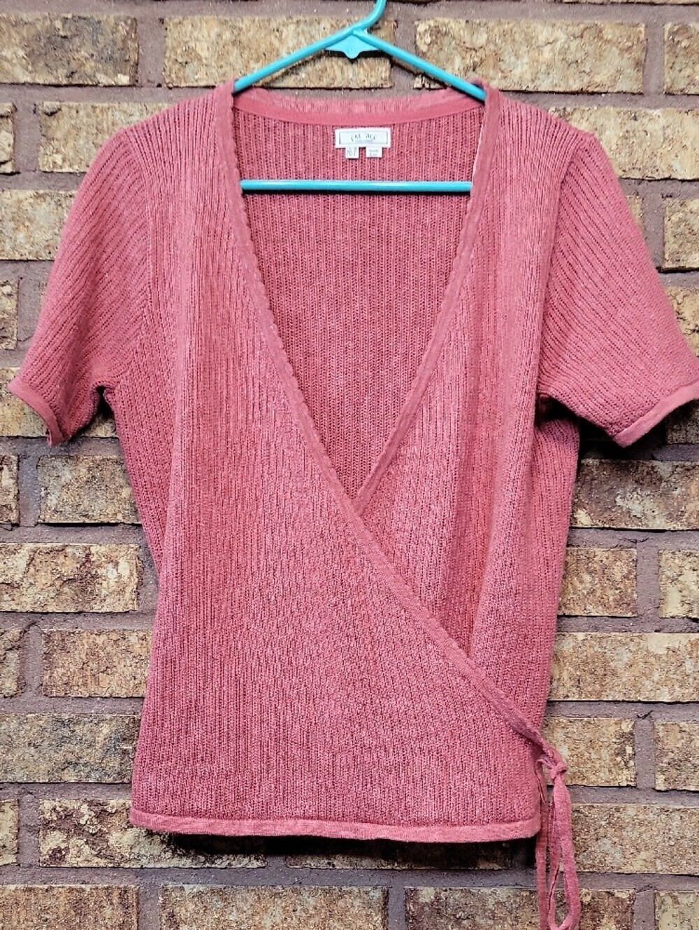 Fat Face Wrap Short Sleeve Knit Top Marled Rose Size 8 Cotton Stretch